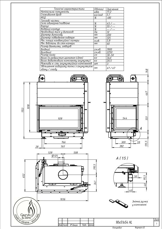 Камінна топка Gavryliv&Sons 90x51x54 гільйотина