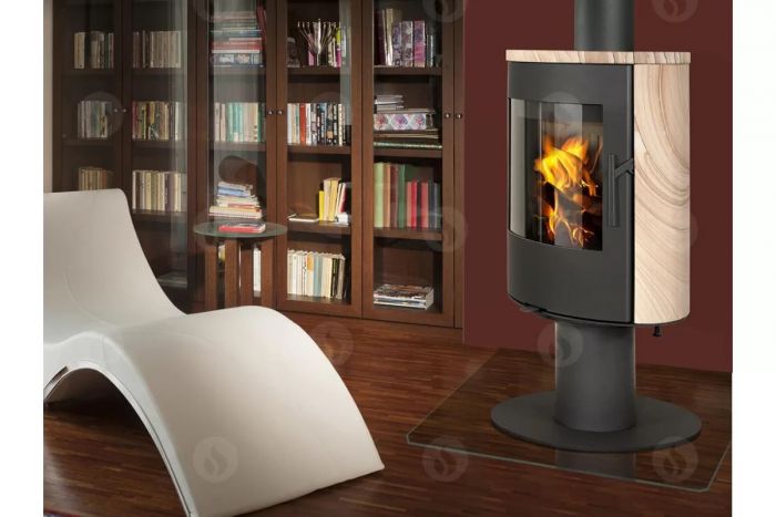 Сталева піч камін Romotop EVORA T 07 поворотна камінна піч на ніжці - облицювання пісковик