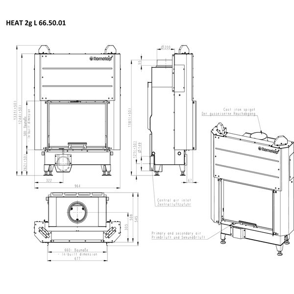 Камінна топка Romotop HEAT 3g L 66.50.01 - конвекційна топка з підйомними дверцятами (гільотиною)