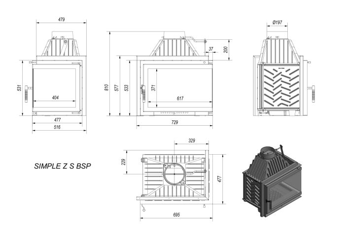 Камінна топка Kratki SIMPLE Z/S 16 права BS (16 кВт)
