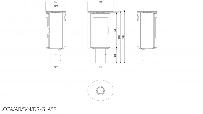 Піч-камін Kratki KOZA AB S/N/DR GLASS