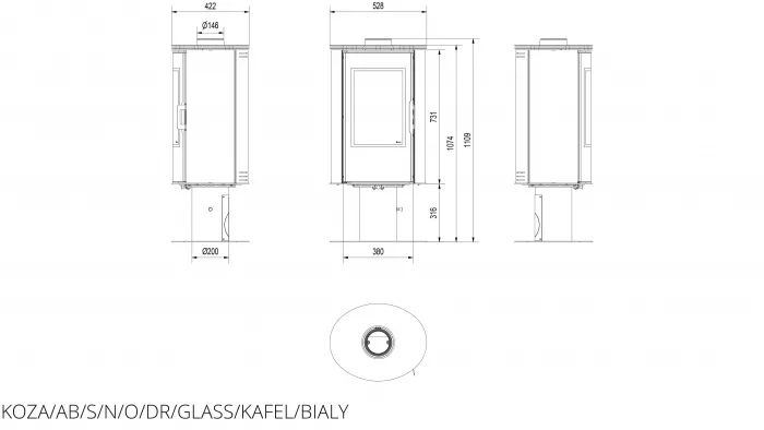 Піч-камін Kratki KOZA AB S/N/O/DR GLASS кахель біла