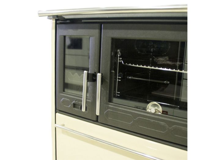 Опалювально-варильна піч Plamen 850 Glas кремова — кухонна піч з плитою для обігріву і приготування їжі