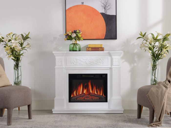 Камінокомплект ArtiFlame Toscana AF23S білий з обігрівом і звуком горіння вогню