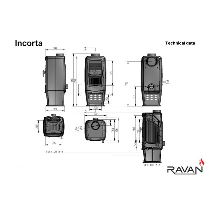 Чавунна піч Ravan Incorta – потужна опалювальна піч із високоякісного чавуну, для будинку, дачі або заміського котеджу