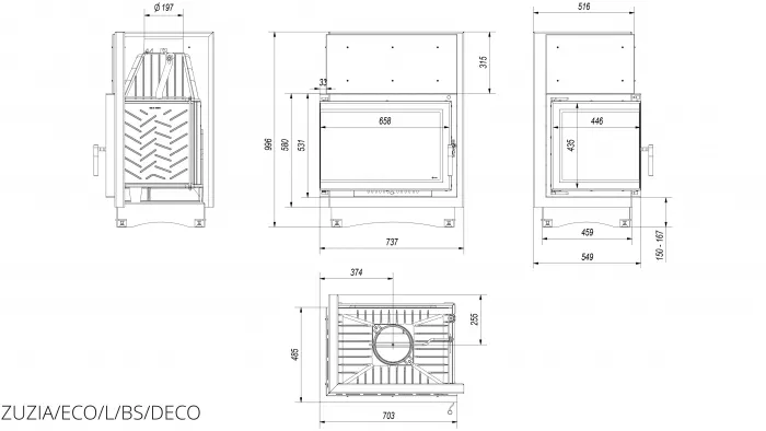 Камінна топка Kratki ZUZIA ECO 12 ліва BS DECO